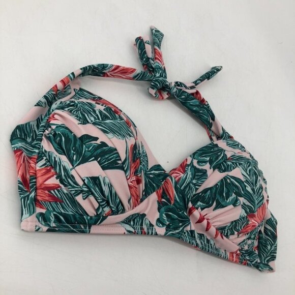 House of Fraser pink green palm floral  bikini top size 12 tie neck - Picture 10 of 16